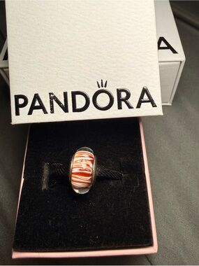 Pandora Orange and White Swirl Murano Glass Charm